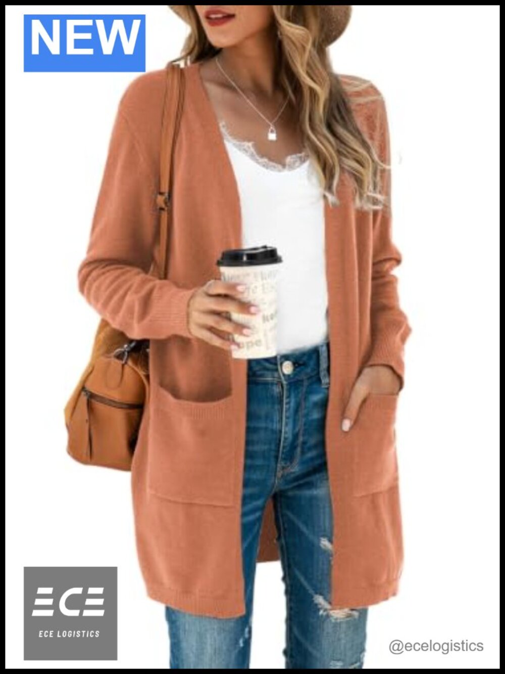 Open Front Duster Cardigan Sweater with Pockets Viscose Knit Layer
